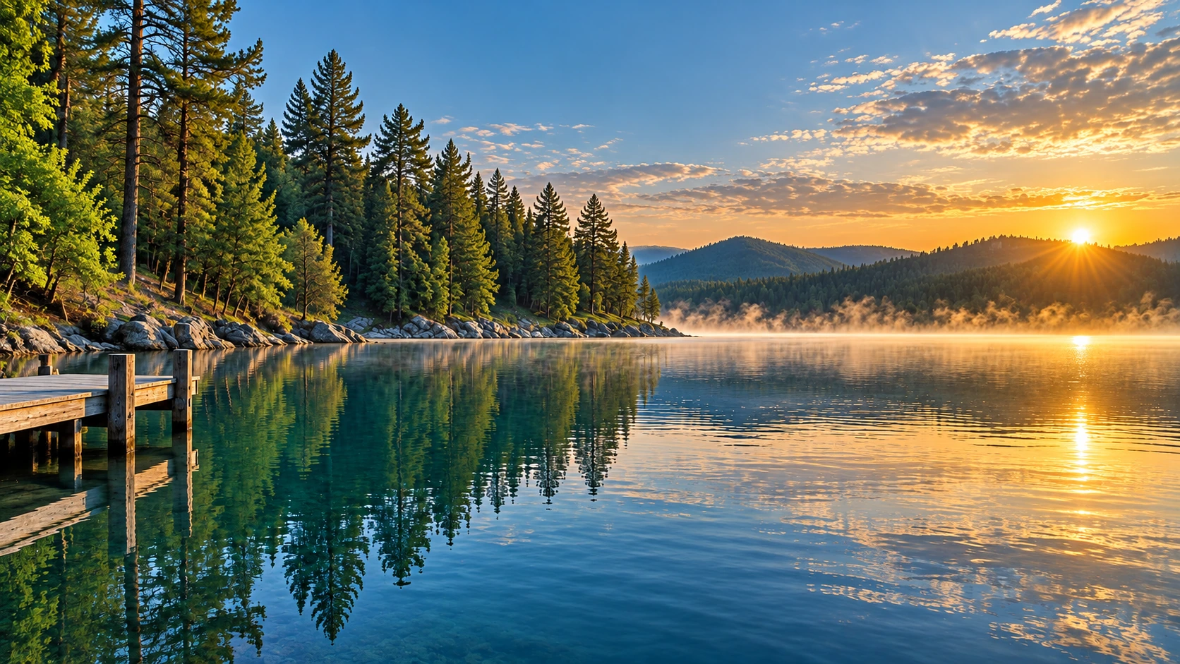 American bass lake at sunrise